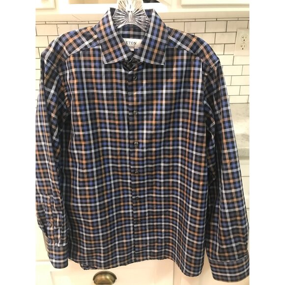 Eton Other - Eton Contemporary Shirt Mens Medium Blue Plaid Button Up Long Sleeve Business